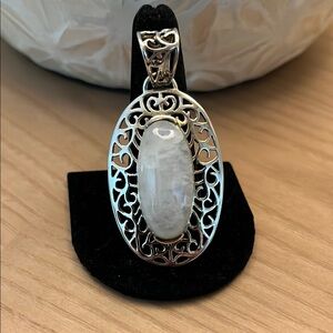 Gorgeous Oval Moonstone Pendant Bezel Set in Filigree Sterling Silver